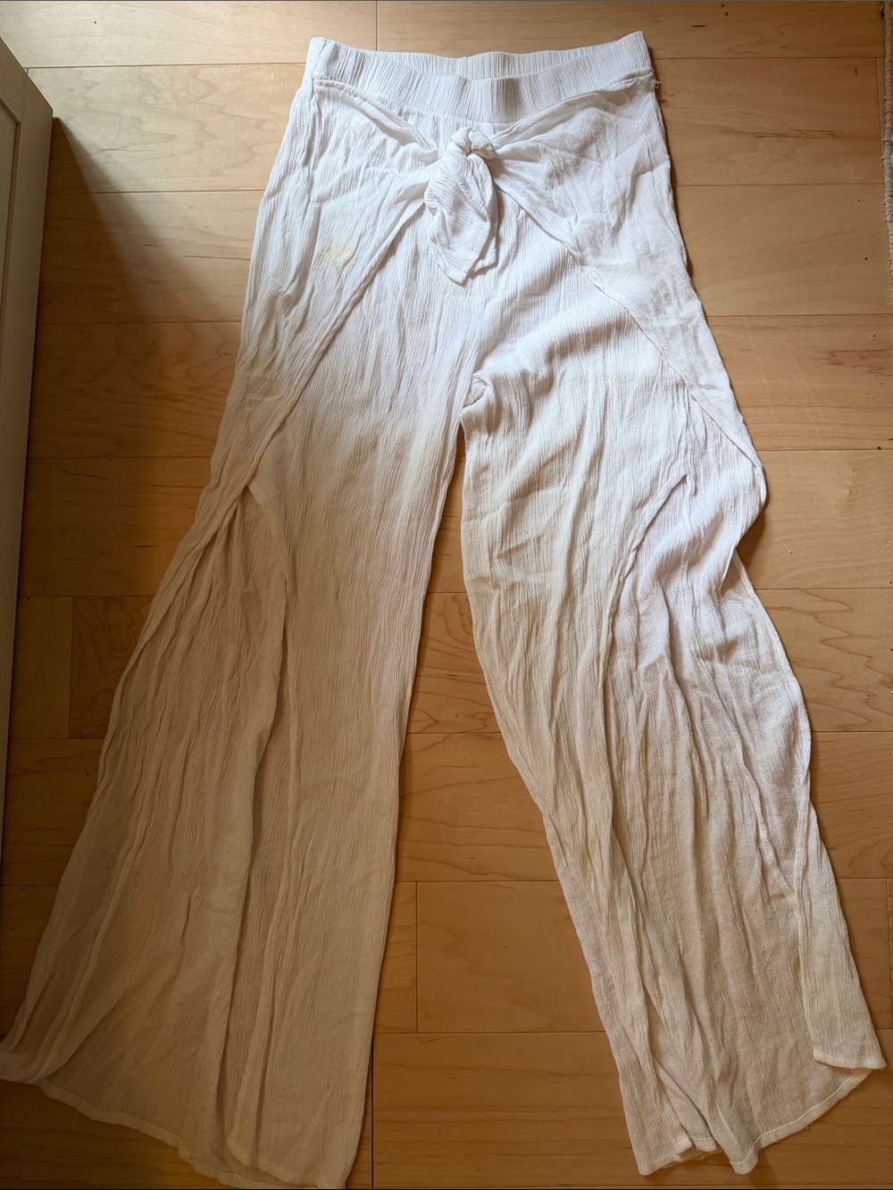 Lightweight White Wide-Leg Tie-Waist Pants
